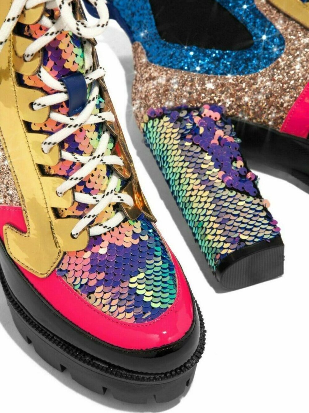 NEW🔥Mermaid Sequin Glitter Lace Up Combat Ankle Booties Boot Platform High Heel - Picture 6 of 6